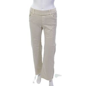 Flog Womens Textured Elastic Waistband Straight Leg Pants Khaki Size EUR 24